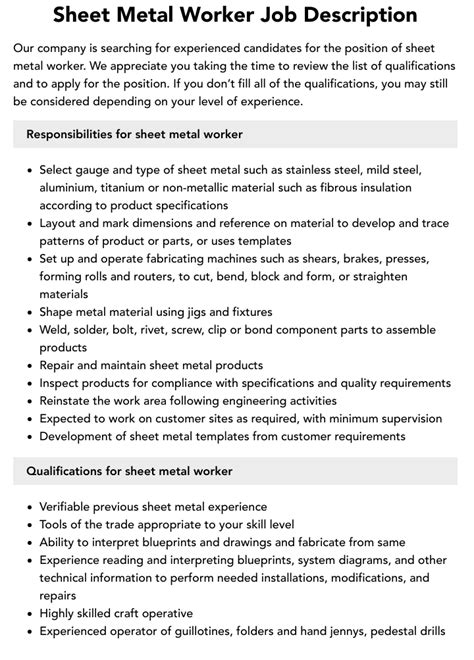 sheet metal engineer jobs|sheet metal worker responsibilities.